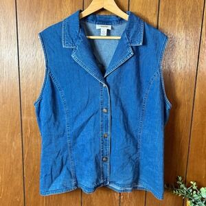 Vintage Talbots Womens Denim Vest Size‎ Large Blue Sleeveless Button Up Collared